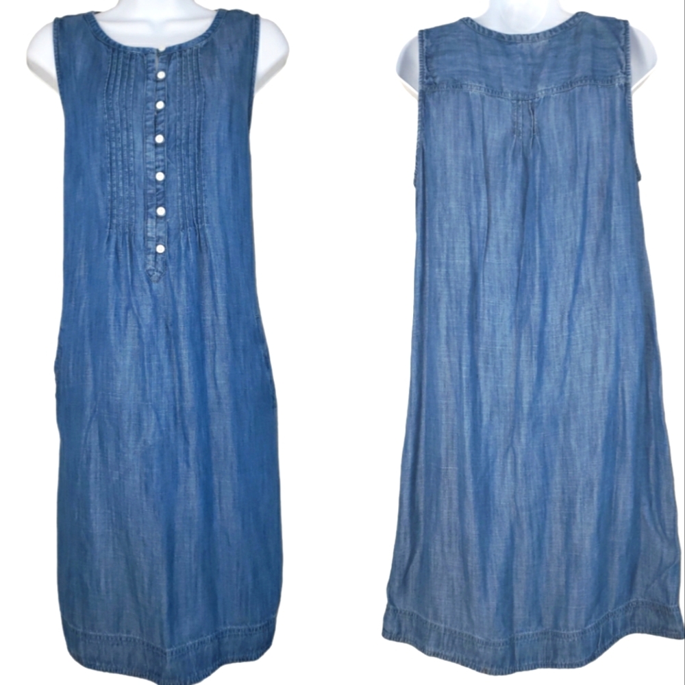 NWOT Talbots sleeveless blue chambray denim jean sheath shift dress Womens 10